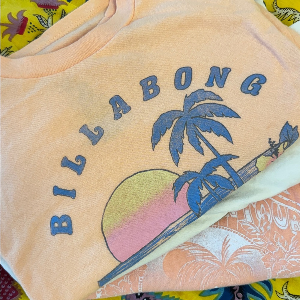 Billabong Surfer Teen Peach and Blue Boxy Crop Beach Tee